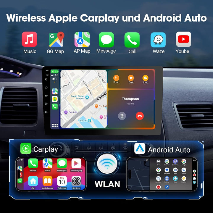 Autoradio 2 DIN Kompatibel mit Apple Carplay & Android Auto, 9 Zoll Touchscreen Autoradio mit Rückfa