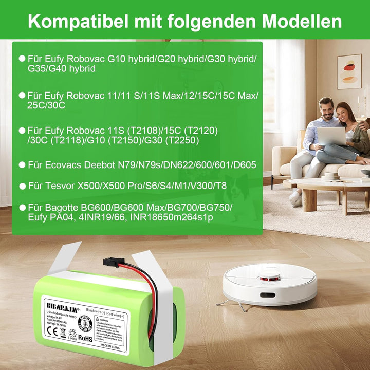 3800 mAh 14.4 V Ersatzakku für Eufy RoboVac 11 11S 11S Plus 11S MAX 12 15C MAX 30 30C 35C G10 Hybrid