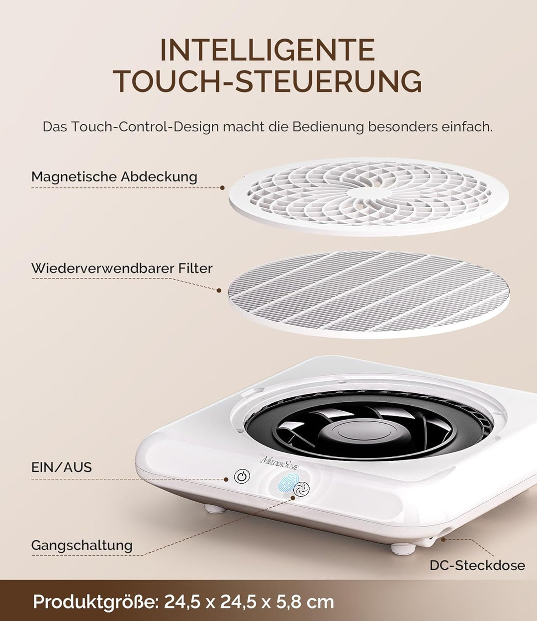 MelodySusie Professioneller Nagelstaubsauger 4500 U/MIN Starker Vakuum Ventilator Staubabsaugung für