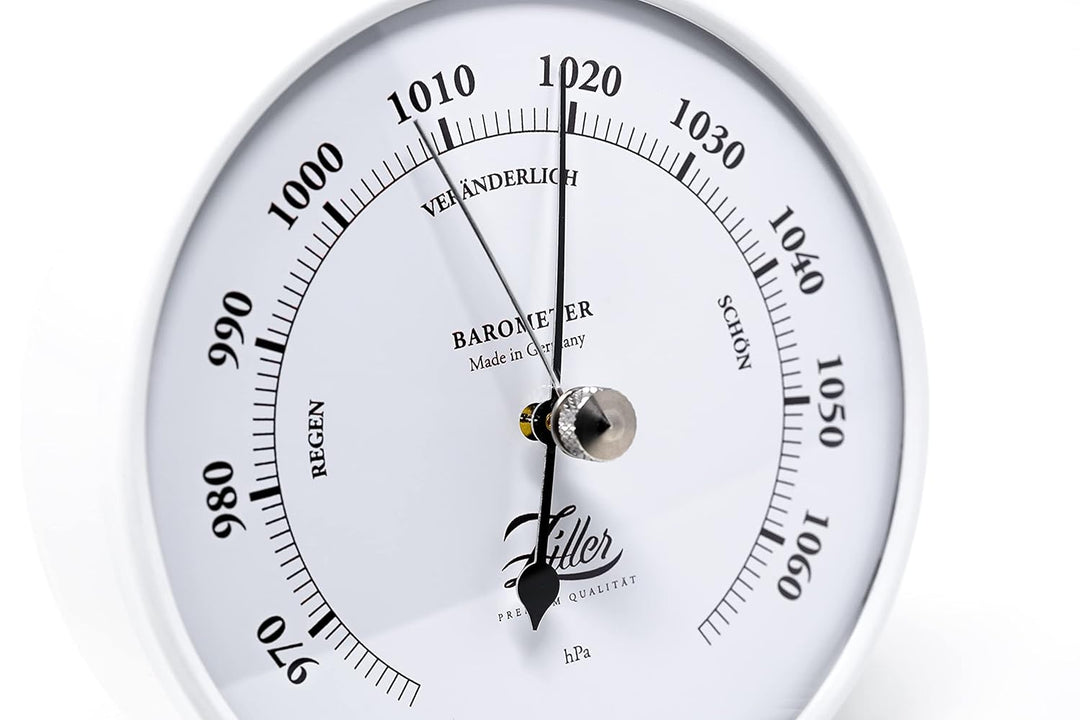 ZILLER Barometer, Serie Retro, Gehäuse Weiss, Ziffernblatt Weiss, Durchmesser 10cm, Made in Germany