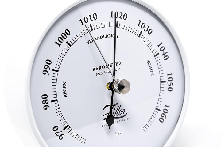 ZILLER Barometer, Serie Retro, Gehäuse Weiss, Ziffernblatt Weiss, Durchmesser 10cm, Made in Germany
