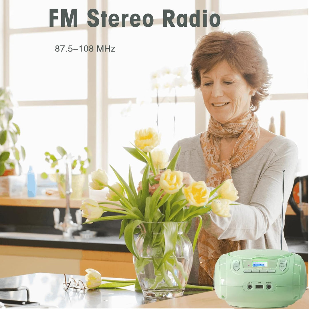 Kompakter Radio-CD-Player mit Bluetooth, FM-Radio, USB, AUX, Kopfhöreranschluss, CD-R/RW- und MP3-CD
