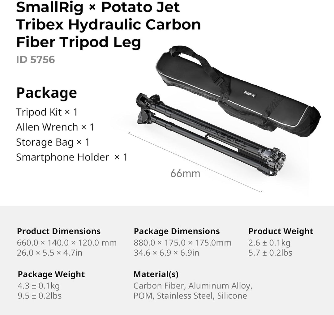 SMALLRIG x Potato Jet Tribex Hydraulisches Stativ aus Kohlefaser, schnell ausziehbares Kamera-Reises