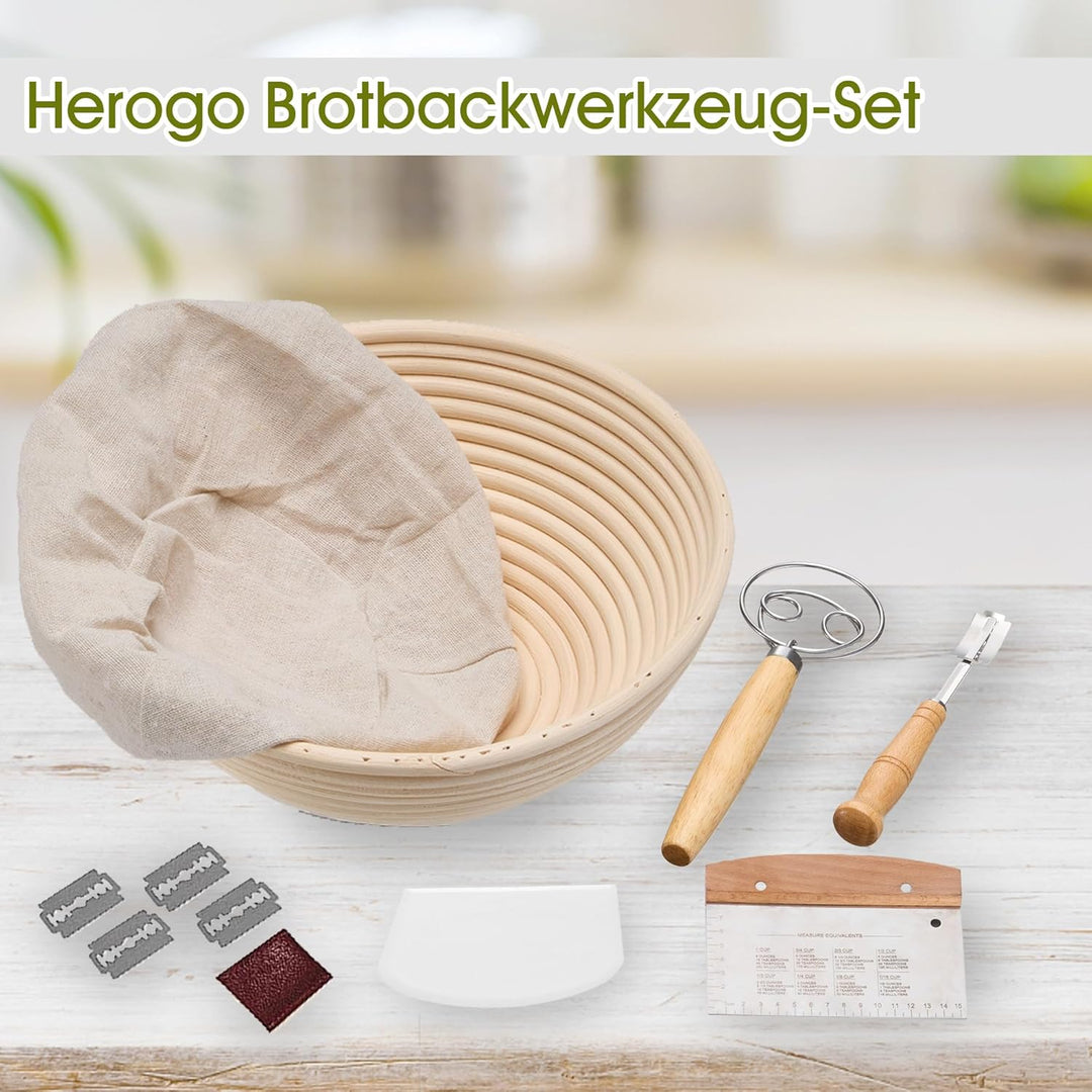 Herogo Gärkörbchen Set, 6-teilig Gärkorb Brot zum Brotbacken, 23cm Rund & 25cm Oval Gärkörbchen für