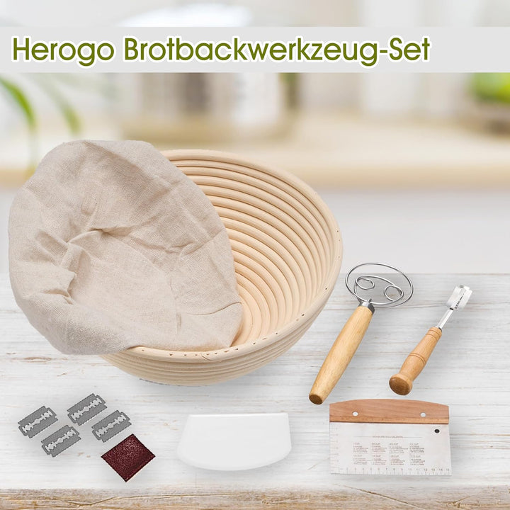 Herogo Gärkörbchen Set, 6-teilig Gärkorb Brot zum Brotbacken, 23cm Rund & 25cm Oval Gärkörbchen für
