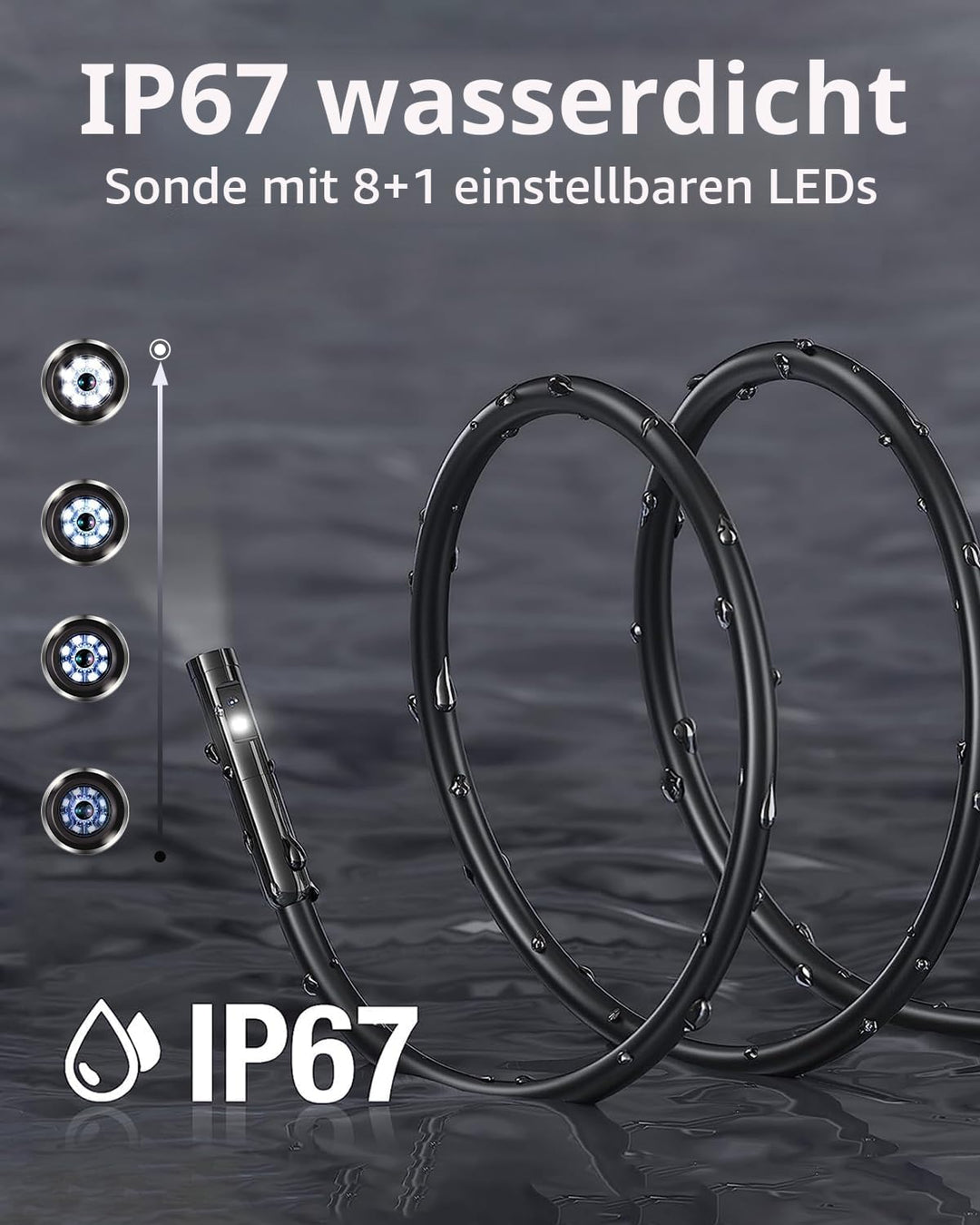 Dual Lens Endoskopkamera, 1080P HD Endoskop-Kamera mit Licht Handy Wasserdichtes Ip67 Kein WLAN Erfo