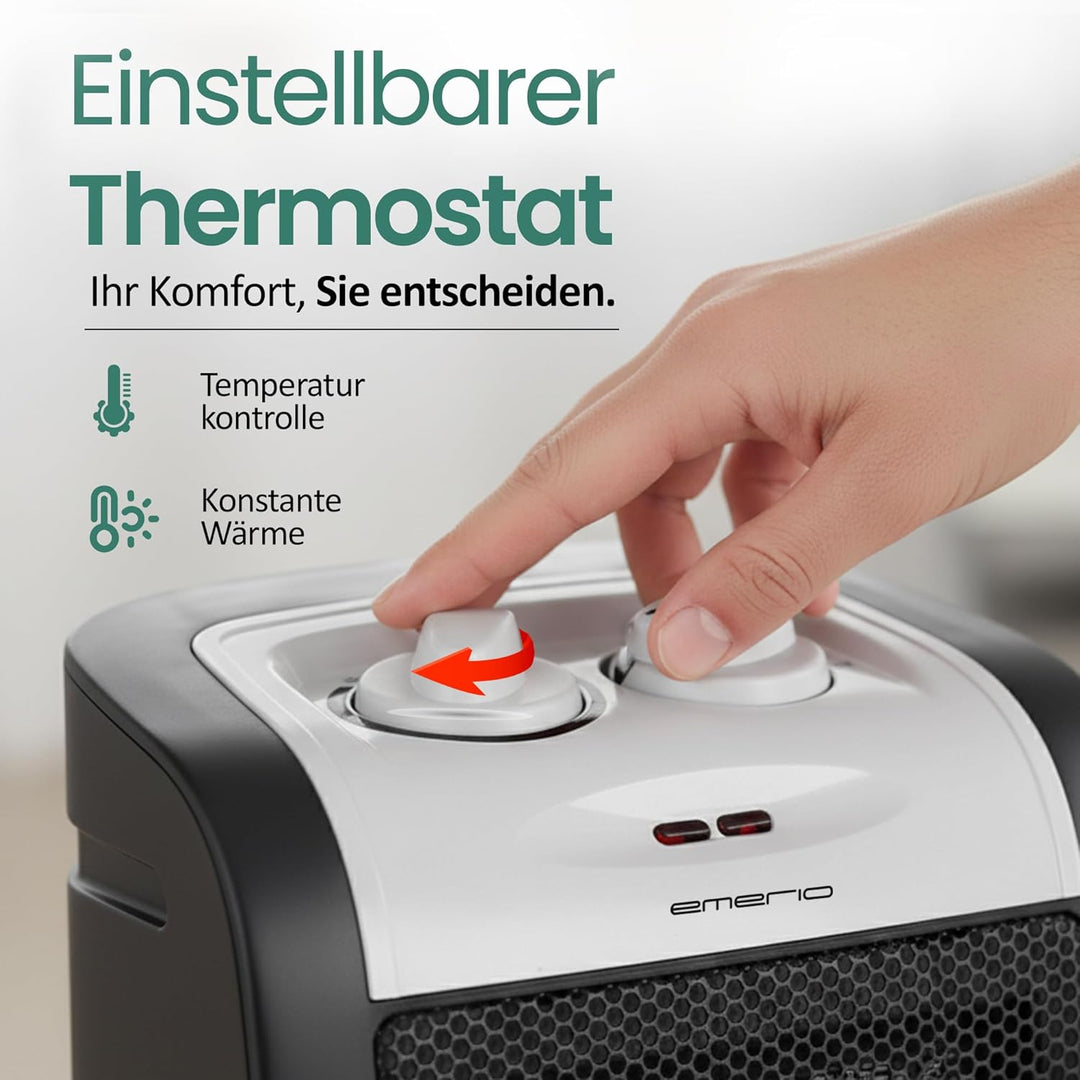 Emerio 1800W ECO Keramik Heizlüfter, zwei Leistungsstufen, energiesparender Betrieb durch PTC (Keram