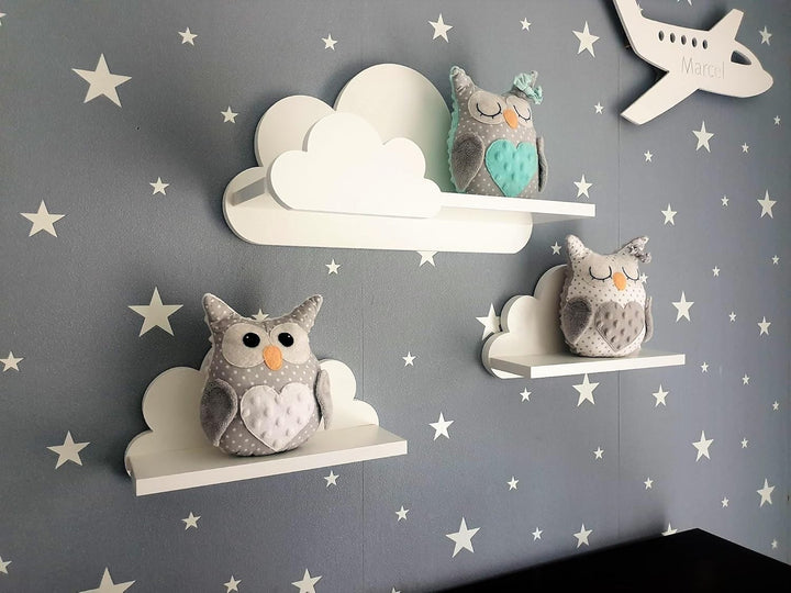 Wandregal Kinderzimmer Wolke Weiss (3er Set) – Modell Laguna Prestige – Solides 18mm MDF Bücherregal