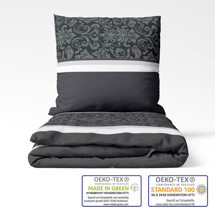 LINKHOFF Flanell Biber Bettwäsche 155x220 Baumwolle 2tlg | Bettwäsche-Set in Grau Anthrazit Paisley