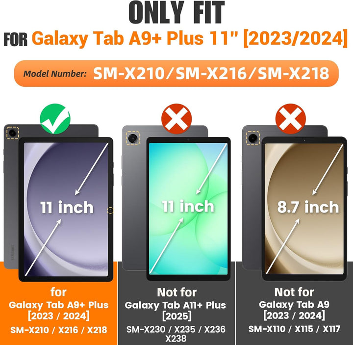 SEYMAC stock Hülle für Samsung Galaxy Tab A9+ Plus 11 Zoll, Stossfeste Hülle mit [Mehreren Winkeln]