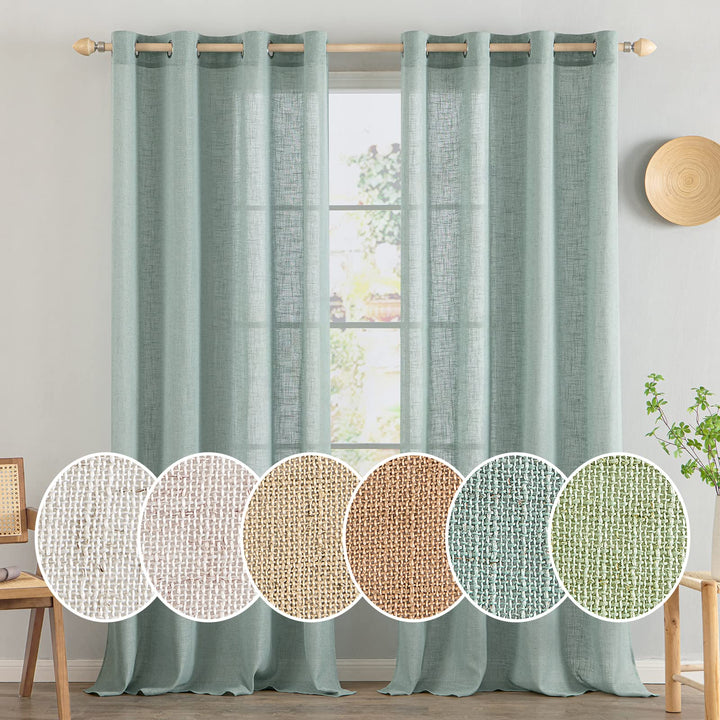 MIULEE Gardinen Vorhänge mit ösen Voile Vorhang kurz Modern Leinenoptik Halbtransparent Ösenvorhang