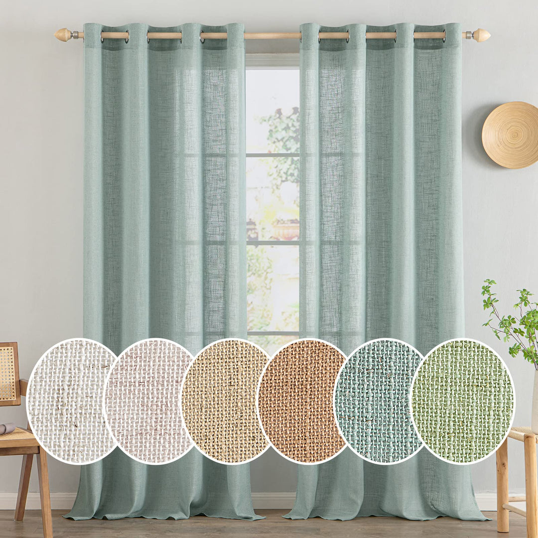 MIULEE Gardinen Vorhänge mit ösen Voile Vorhang kurz Modern Leinenoptik Halbtransparent Ösenvorhang
