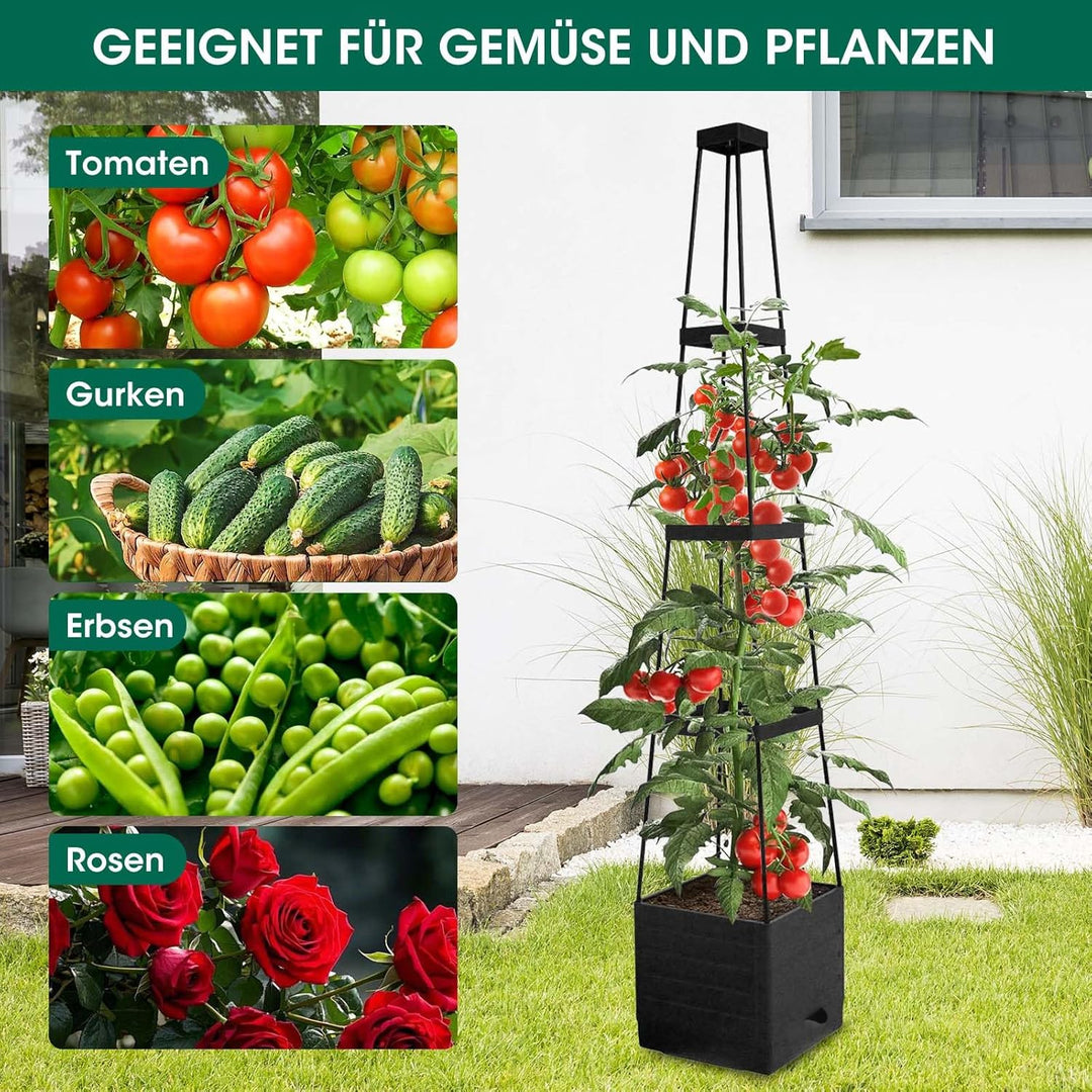 MYMULIKE Tomaten Rankhilfe, 2 Stück Rankhilfe Obelisk mit Blumenkasten 150CM, Tomaten Rankhilfe mit