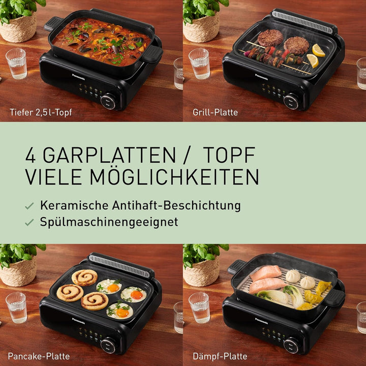 Panasonic NF-GM400KXE 4-in-1 Elektro-Multikocher, Elektro Tischgrill, Braten, Slow Cook, BBQ, Dämpfe