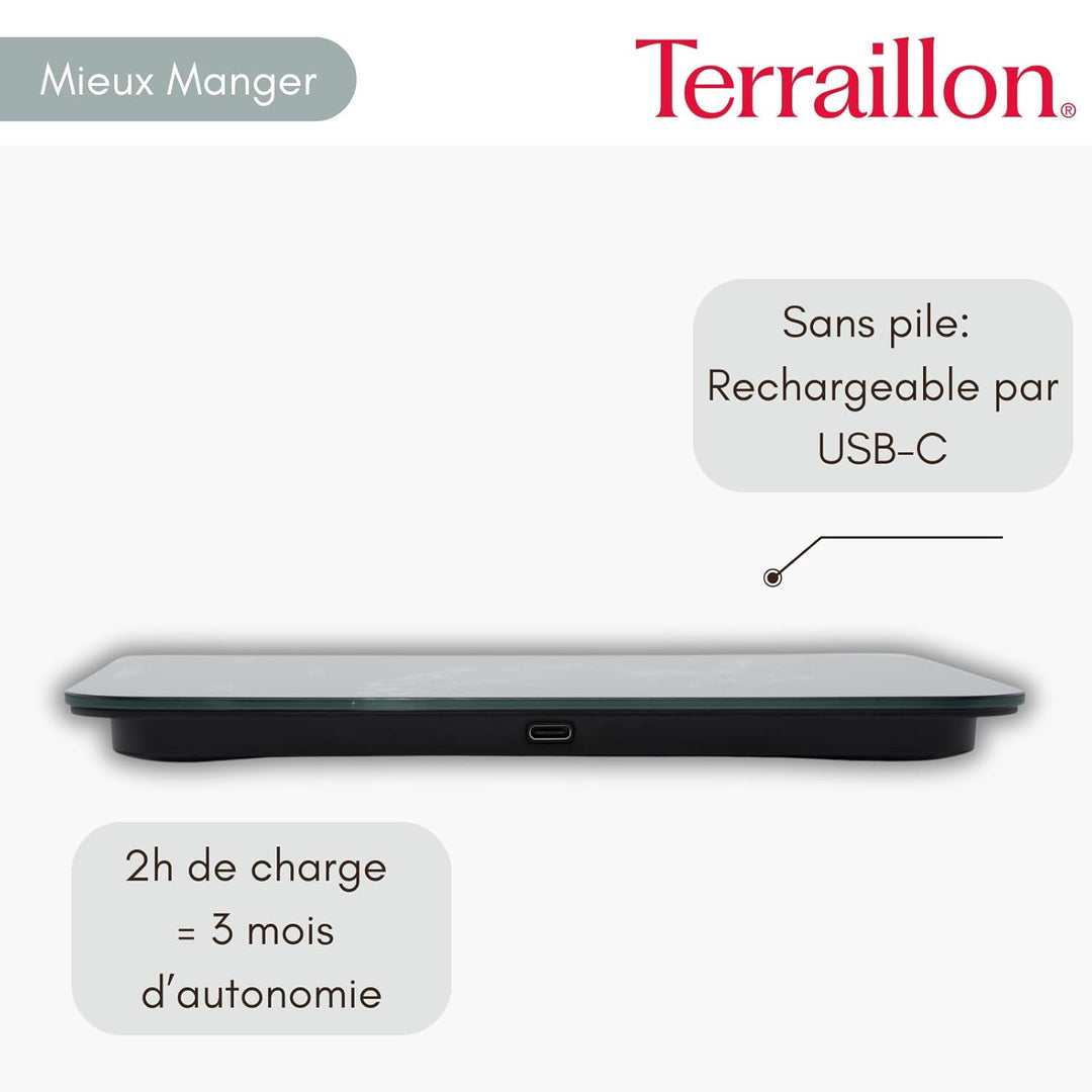 TERRAILLON - AQUA RESIST – Elektronische Küchenwaage, wasserdicht IP67, Display Magic LED mit Hinter