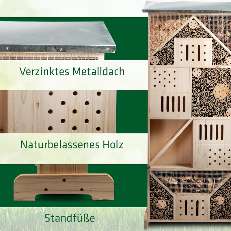 GARDIGO® Insektenhotel Gross XXL Stehend | Insektenhaus 115 cm hoch | Nistkasten für Wildbienen Flor