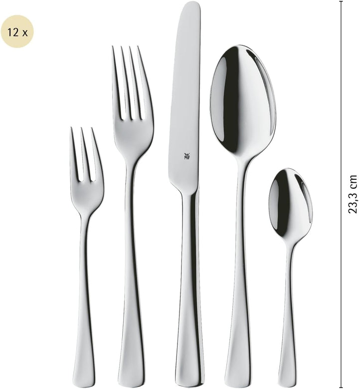 WMF Denver Besteck Set 12 Personen, Essbesteck 60 teilig, Monobloc-Messer, Cromargan Edelstahl polie
