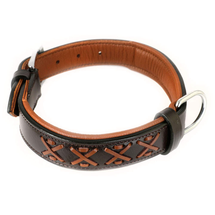 Monkimau Halsband für Hunde aus echt Leder mit Zierflechtung gepolstert verstellbar L 40-48 cm M: 30