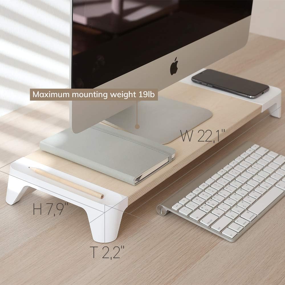 POUT Eyes6 - Monitor Stand with Quick Charger Light Wood (Maple) Colour with White Finish Ladestände