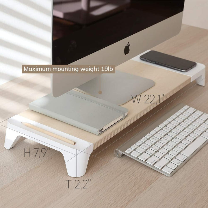 POUT Eyes6 - Monitor Stand with Quick Charger Light Wood (Maple) Colour with White Finish Ladestände