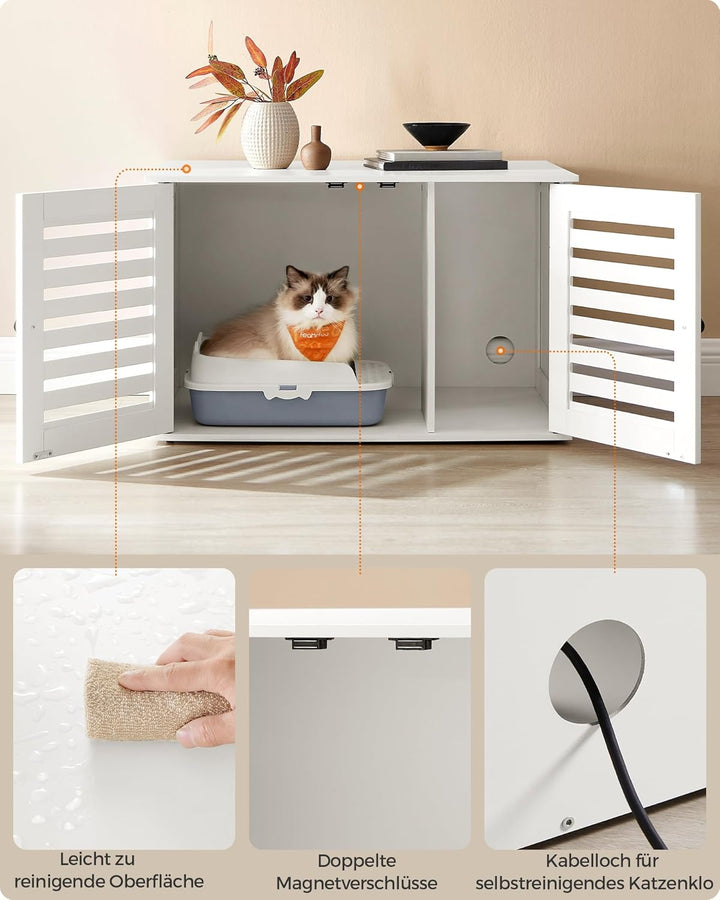 Feandrea Katzenklo-Schrank, Katzenhaus mit herausnehmbarer Trennwand, 2 Lamellentüren, Katzentoilett