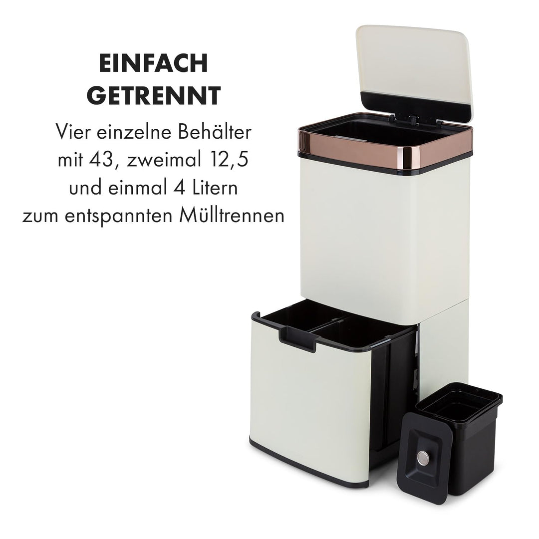 Klarstein Royal Trash Sensor-Mülleimer, 72 L Volumen in 4 Behältern, Restmüll & Recycling-Abfälle: 4