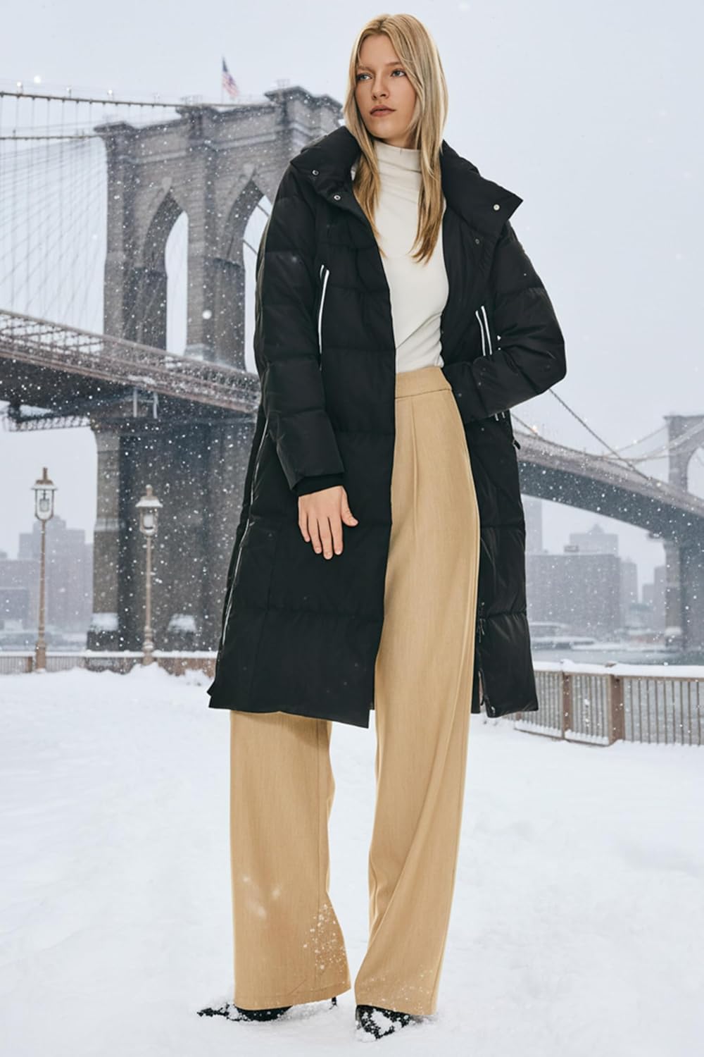 Orolay Damen Verdickte Daunenjacke Langer Wintermantel Mit Kapuze Pufferjacke, Schwarz
