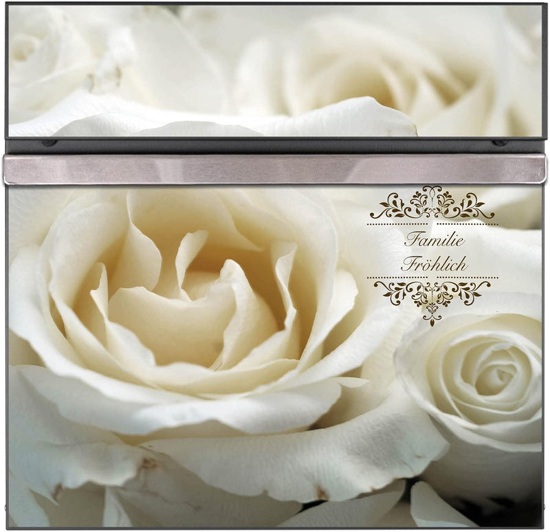 banjado® Briefkasten personalisiert Anthrazit mit Motiv White Roses/Briefkasten mit Zeitungsfach 37x