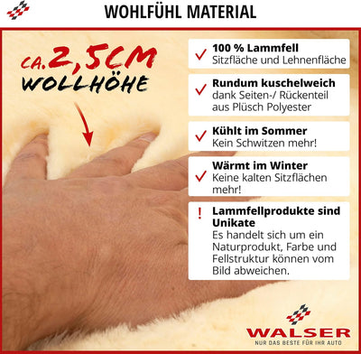 Walser Premium Lammfell Autositzbezug Maya, 100% Lammfell Sitzbezug für Auto, 1 Stück Lammfell Sitzb