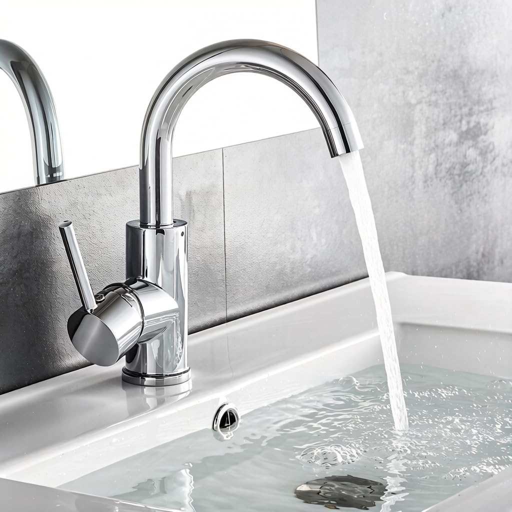 Auralum Wasserhahn Bad 360 grad drehbar, Wasserhahn Bad Hoch Messing chrom, Waschtischarmatur Hoch m
