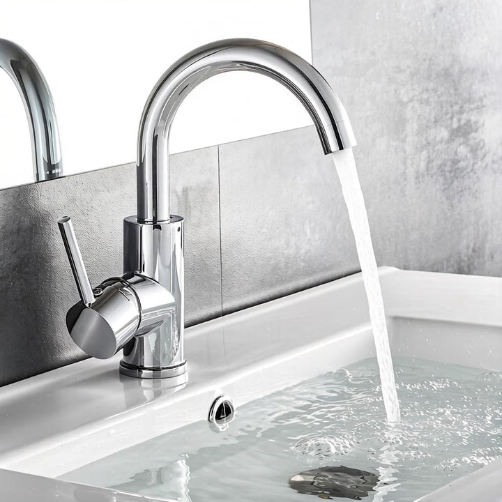 Auralum Wasserhahn Bad 360 grad drehbar, Wasserhahn Bad Hoch Messing chrom, Waschtischarmatur Hoch m