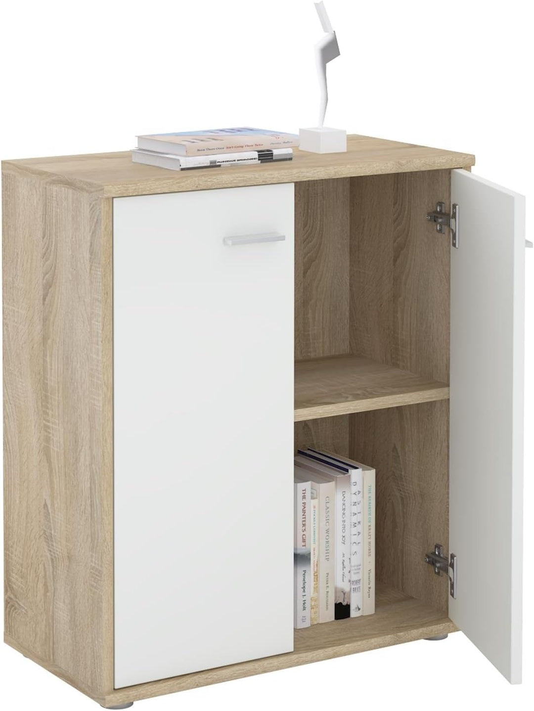 CARO-Möbel Kommode Sideboard Schrank Tommy Sonoma Eiche/weiss, Anrichte mit 2 Türen inklusive Einleg