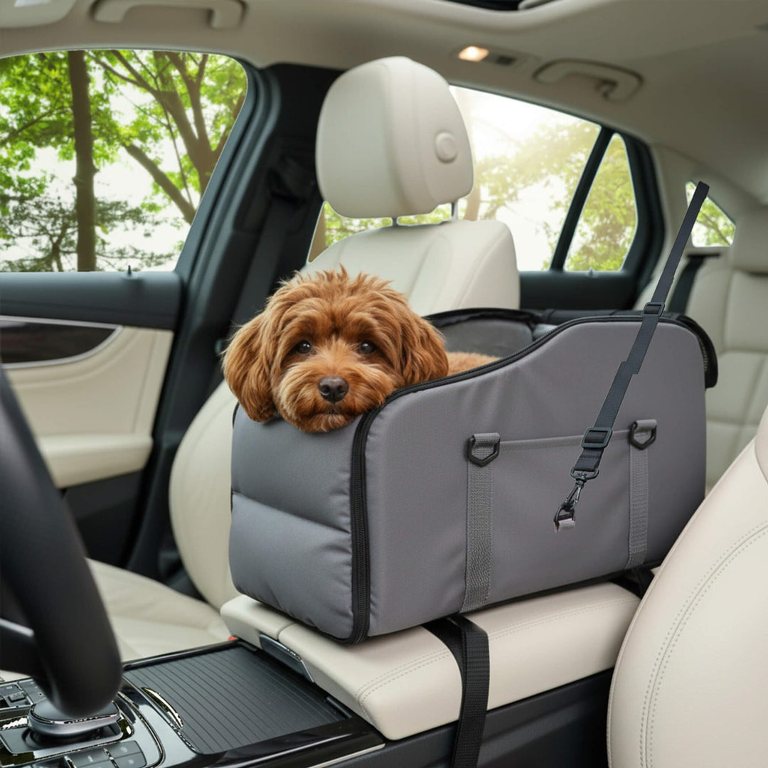 SOLDAY 3-in-1 Auto Hundeautositz Mittelkonsole Mit Sicherheitsleine grau | Bis 6 kg Für Haustiere Au