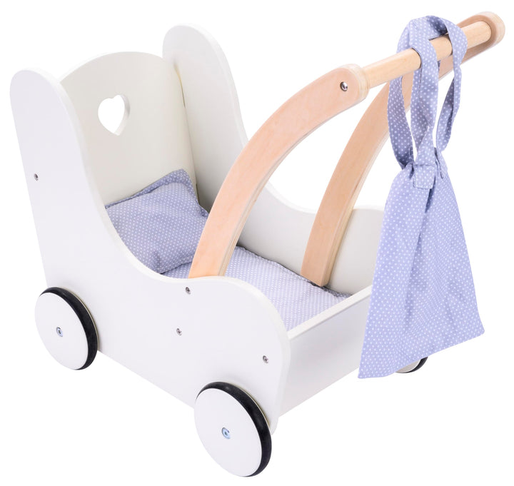 Engelhart – 606014 – Eleganter Puppenwagen aus Holz – Grau und Weiss – Masse: 50 x 28 x 46 cm – Ab 3