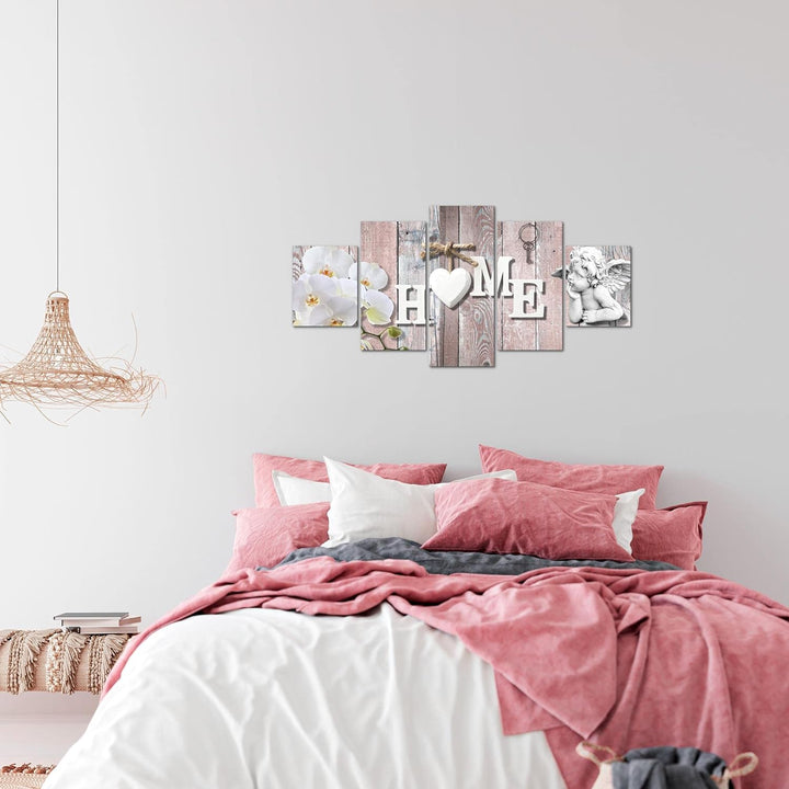 Runa Art Wandbilder Home 5 Teilig Bild auf Vlies Leinwand Deko Wohnzimmer Vintage Grau Rosa 031052b