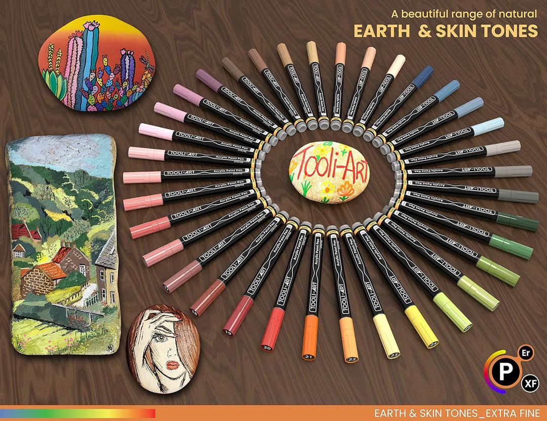 36 Acrylstifte Haut-und Erdton-Marker-Set für Felsmalerei Leinwand Tassen Glas Kunststoff Holz Metal