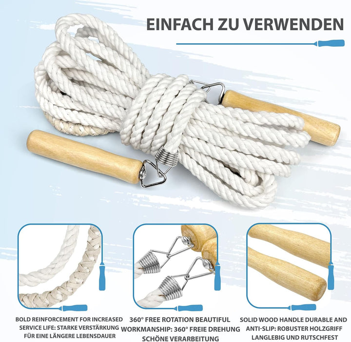 Lange Springseil, Mehrspieler-Seil, Springseil mit Holzgriff für Schule, Sport, Outdoor-Aktivitäten,