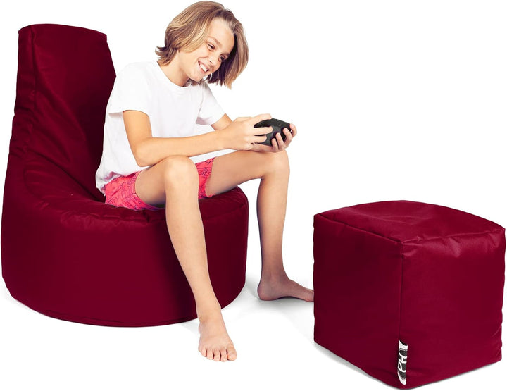 PATCH HOME Gamer Sessel inkl. Würfel Bean Bag Set Ø75cm, 30cm Sitzhöhe, 80cm Höhe + 35x35cm Würfel W