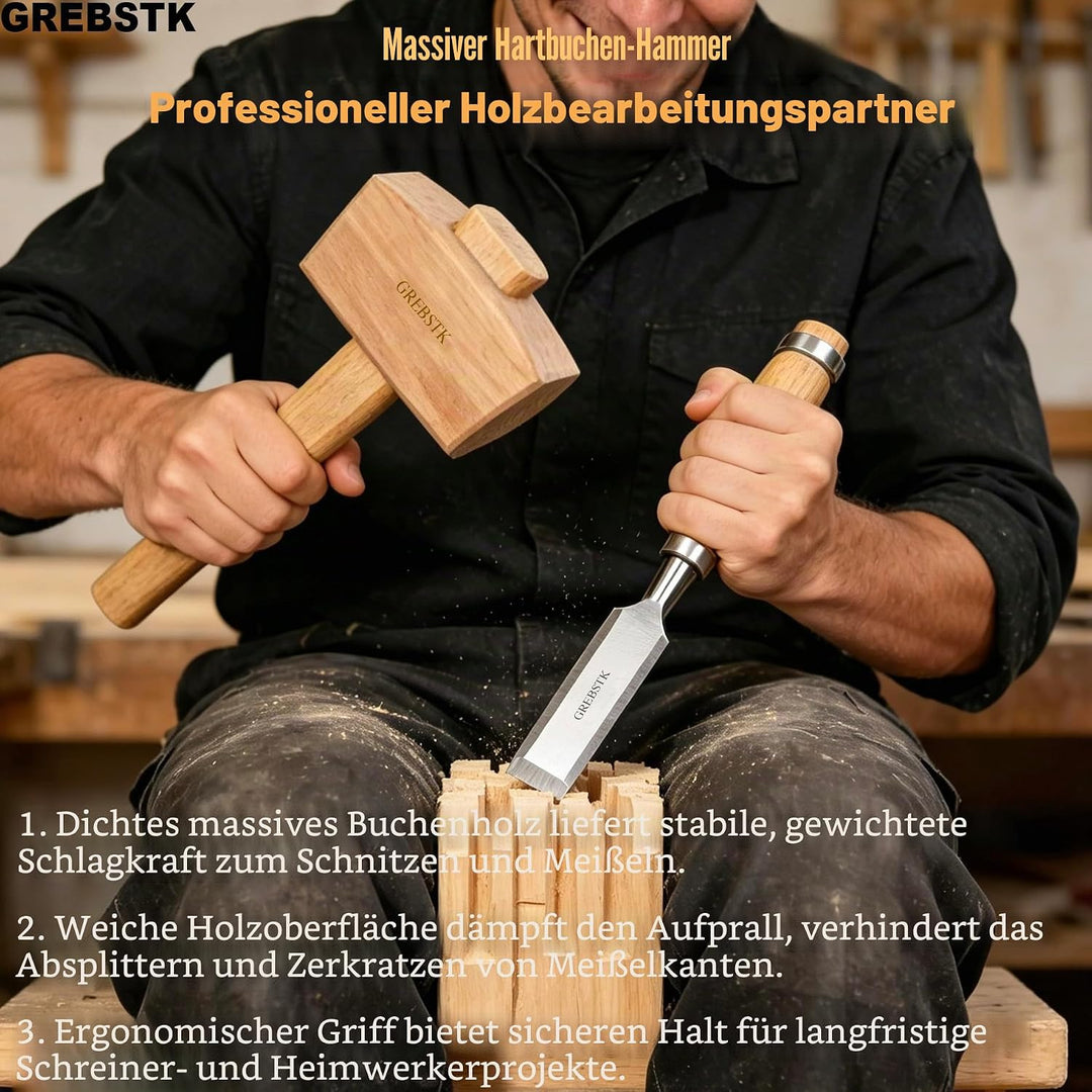 GREBSTK Holz Mallet Manuelle Eis Hammer Mallet Buche Solid Tischler Holzbearbeitung Mallet, 30cm