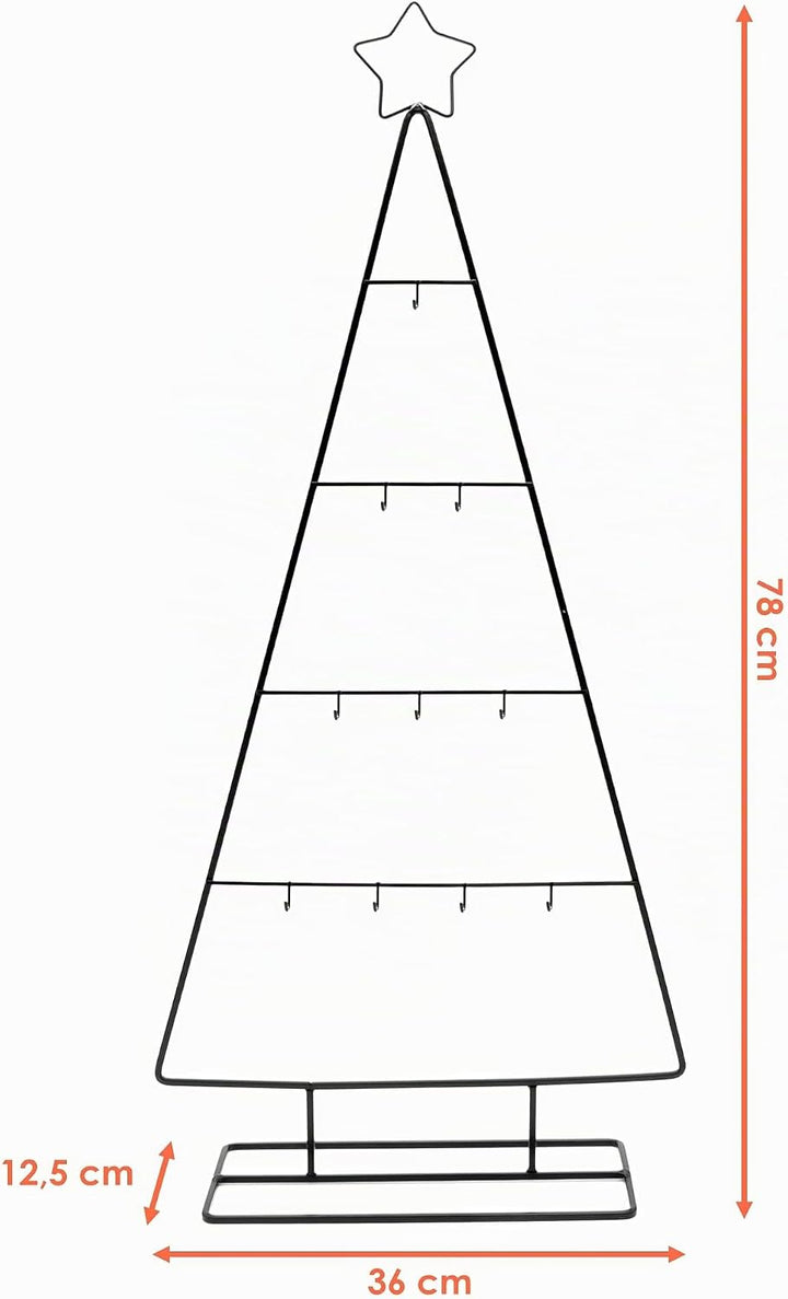 Metall Tannenbaum schwarz mit 10 Haken - 78 cm - Deko Ständer für Zierschmuck mit Stern Spitze - Wei