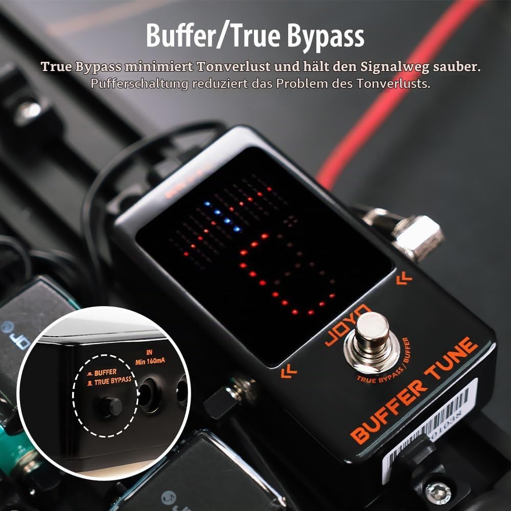 JOYO Buffer Tune Tuner Pedal mit Eingebautem Puffer Präziser Stimmung und LED-Bildschirm für Gitarre