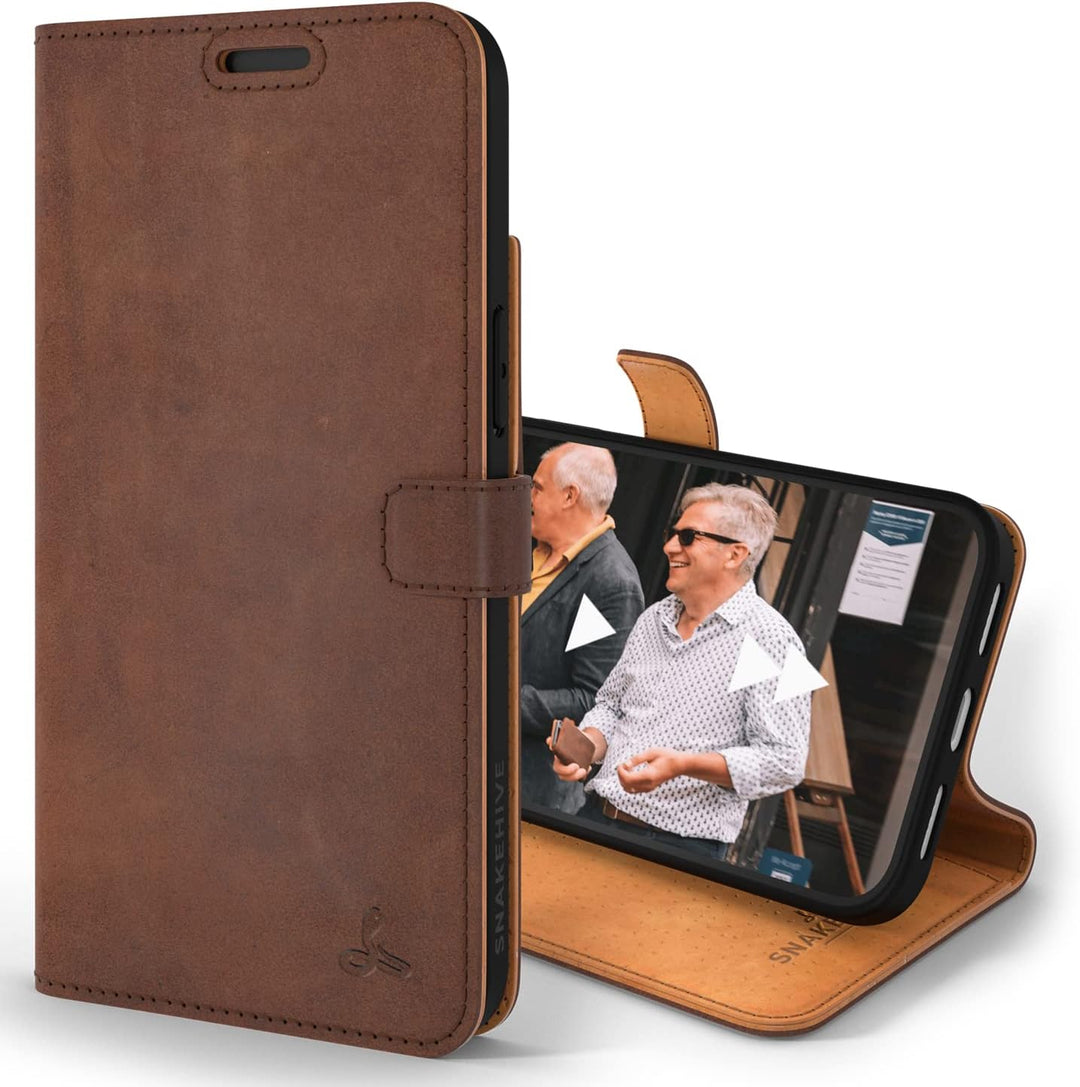 Snakehive iPhone 14 Plus Hülle Leder | Stylische Handyhülle mit Kartenhalter & Standfuss | Handyhüll