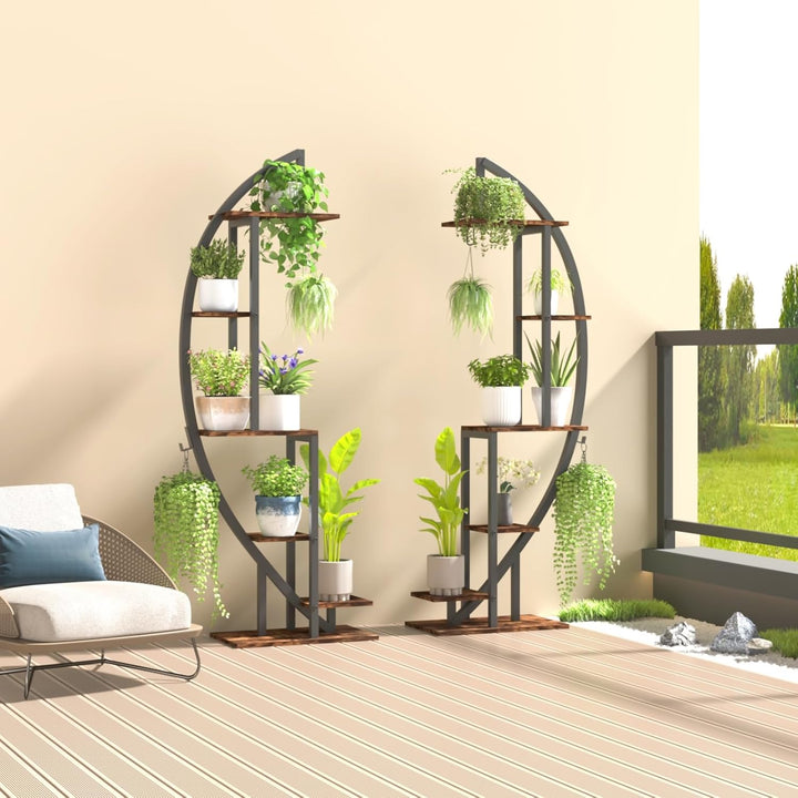 2er-Set Blumenständer mit Wachstumslicht, 6 Ebenen Grosses Pflanzenständer 160cm Hoch, Metall-Holz P