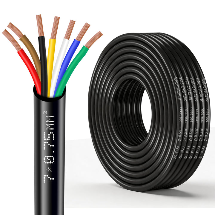 7 x 0,75 mm² Anhängerkabel 12 V 24 V Wohnwagenkabel, 5 m für Wohnmobilanhänger 7 runde elektrische D