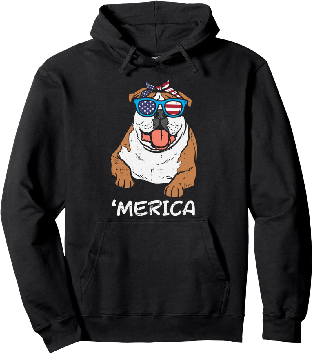 Merica English Bulldog American USA 4th Of July Fourth Dog Pullover Hoodie