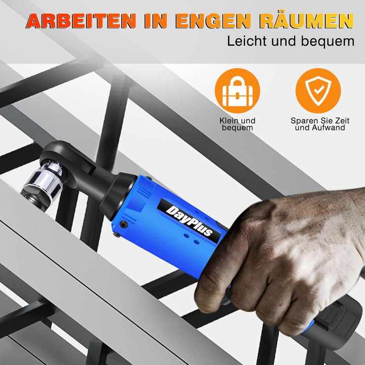 12V Akku Ratschenschlüsse 3/8 Zoll, 40Nm Elektrischer Ratschenschlüssel 2 x 1500mAh Akku, 7 Steckdos