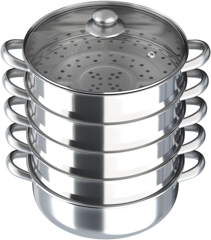 KOLHGNSE 5 Lagiger Edelstahl Dampfkocher Gardampftopf mit Glasdeckel Dampfgarer für Küche alle Herda