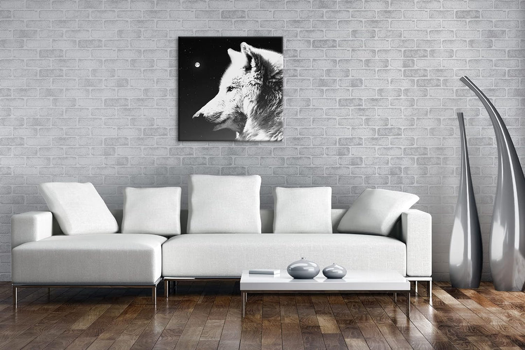 einsamer stolzer Wolf Format: 60x60 Effekt: Schwarz&Weiss als Leinwandbild, Motiv fertig gerahmt auf