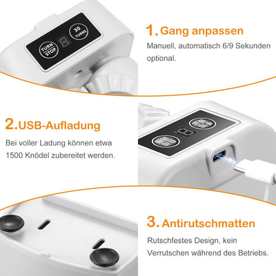 MaxEarn Automatische Knödelmaschine, Elektrische Teigtaschenformer mit Löffel & Bürste, USB-Aufladun