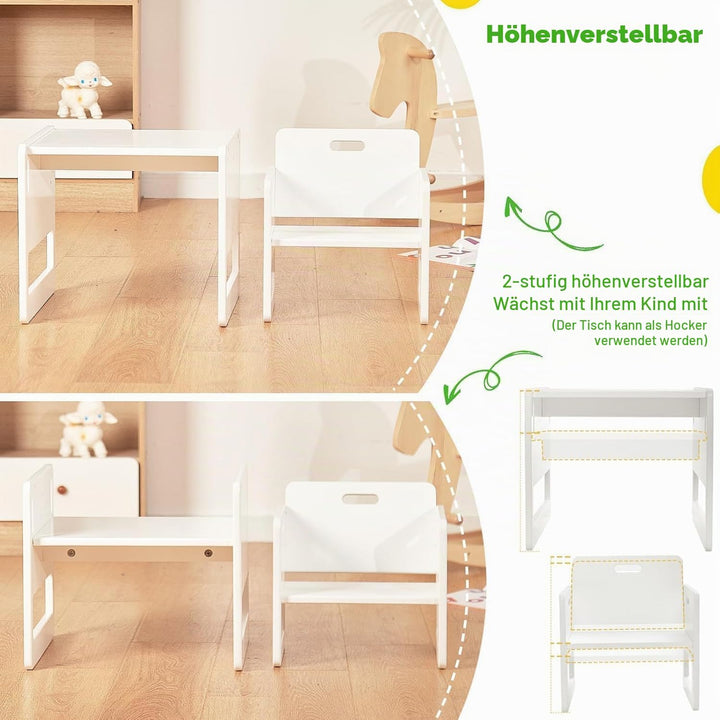 FUNLIO Montessori Beikosttisch und Stuhl-Set für Kleinkinder 1-3 Jahre, höhenverstellbar, Kinder-Tis